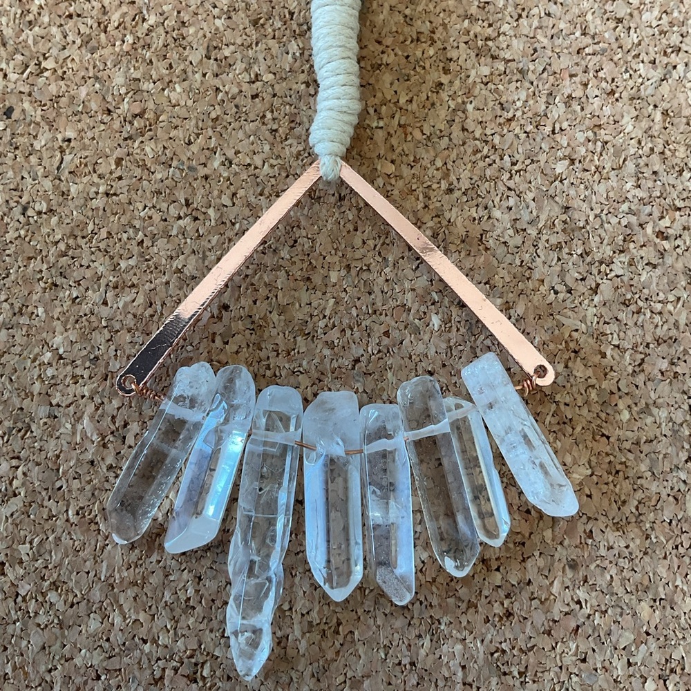 Cream cord Rose Gold and Crystal Statement Necklace - Picture 2 of 5